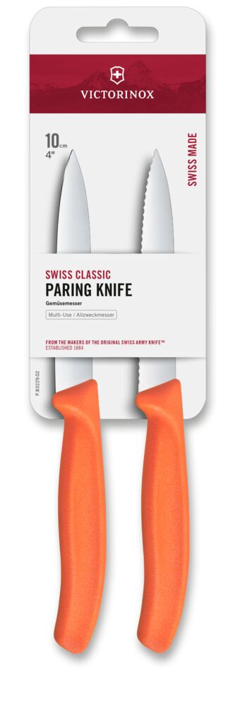 2 Stück Gemüsemesser der Swiss Classic Serie, Klinge 10 cm, Griff Mandarinenorange
