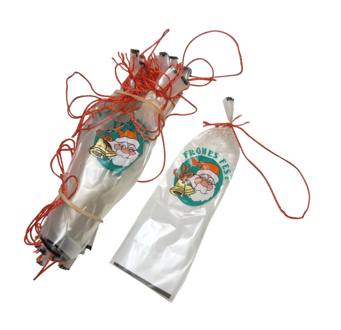 25 Stück Kunstdarm "Frohes Fest Nikolaus Motiv" Nalo Schmaldarm Kaliber 40/20