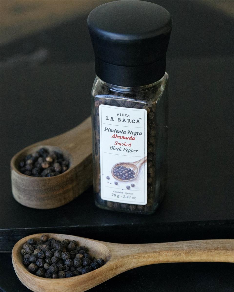 70 g geräucherter schwarzer Pfeffer in der Mühle "FINCA LA BARCA"