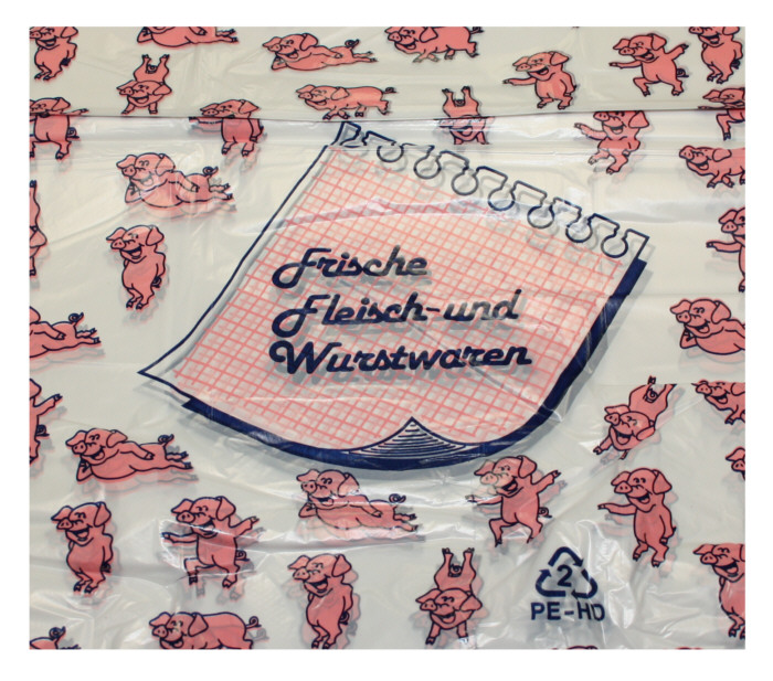 200 Stück Hemdchentragetaschen "Tanzende Schweine"