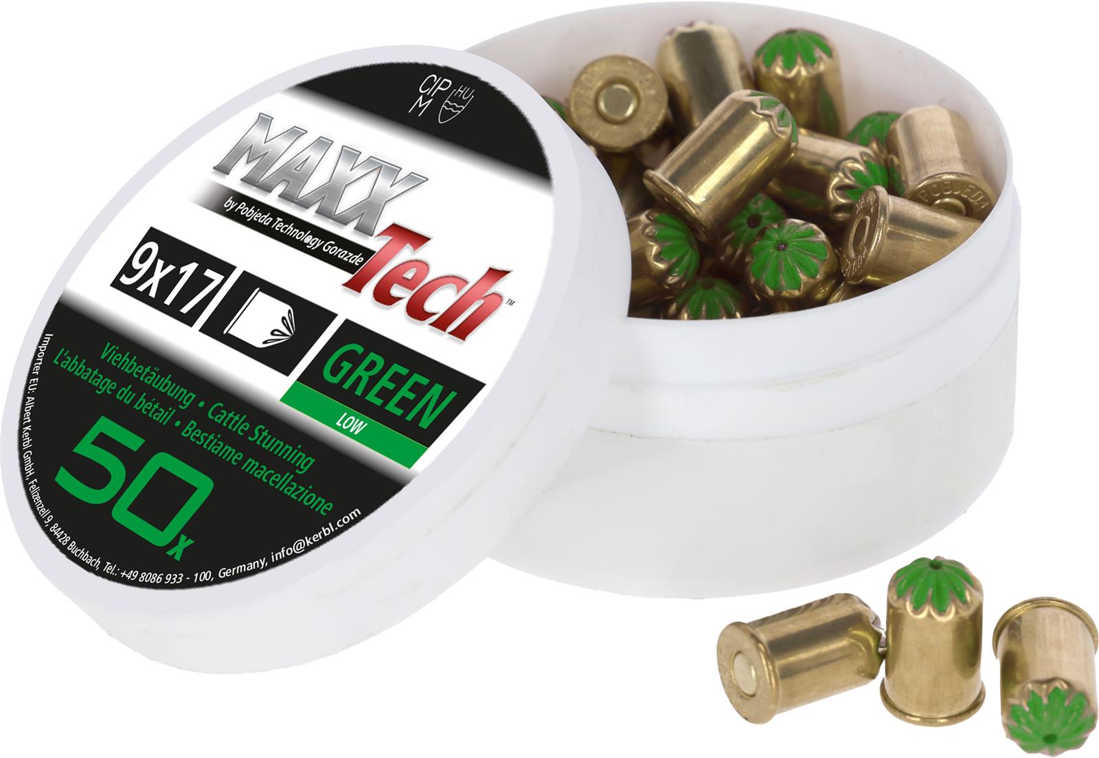 50 Stück Kartuschen 9x17 mm für Schussapparate Blitz Kerner grün