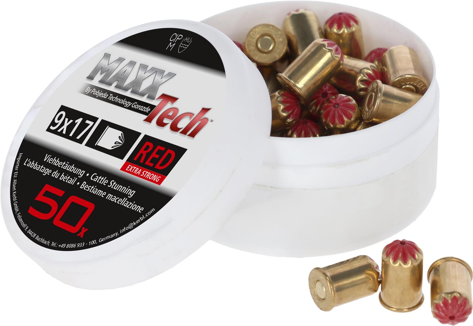 50 Stück Kartuschen 9x17 mm für Schussapparate Blitz Kerner rot
