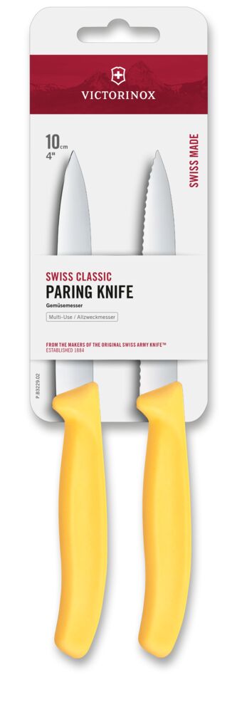 2 Stück Gemüsemesser der Swiss Classic Serie, Klinge 10 cm, Griff Zitronengelb