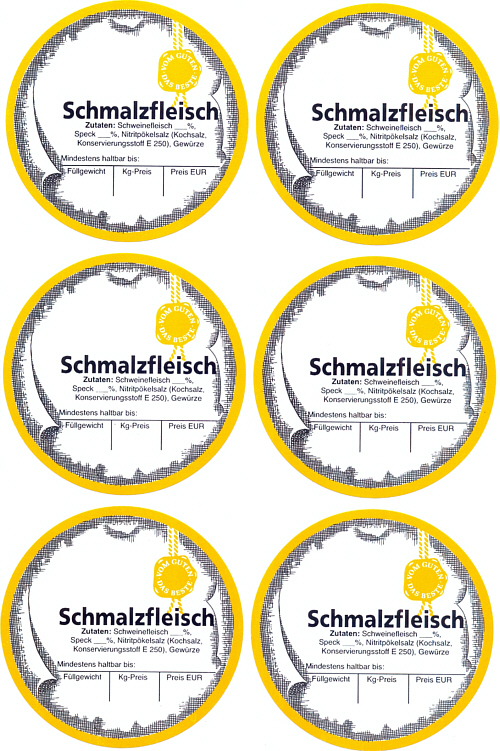 6 Etiketten "Schmalzfleisch"