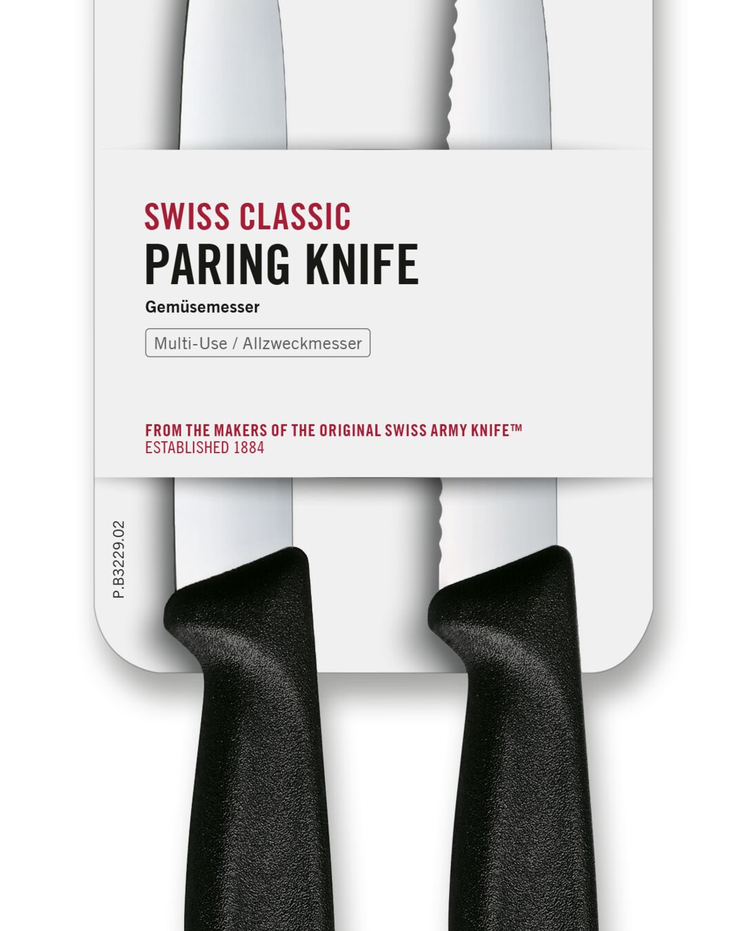 2 Stück Gemüsemesser der Swiss Classic Serie, Klinge 10 cm, schwarzer Griff