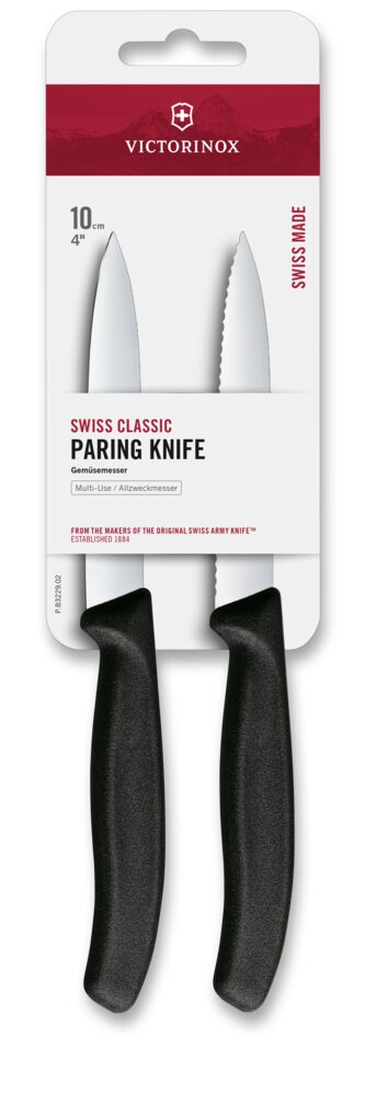 2 Stück Gemüsemesser der Swiss Classic Serie, Klinge 10 cm, schwarzer Griff